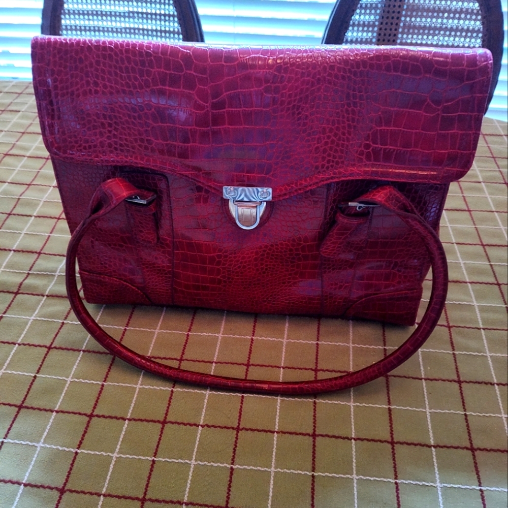 Totes  - Red  Crocodile Style  Embossed Patterned Laptop bag.